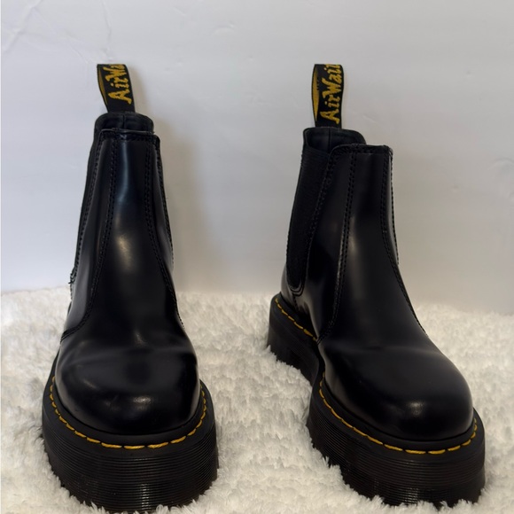 Dr. Martens Shoes - Dr. Martens Black Chelsea Platform Boots with Yellow Stitching